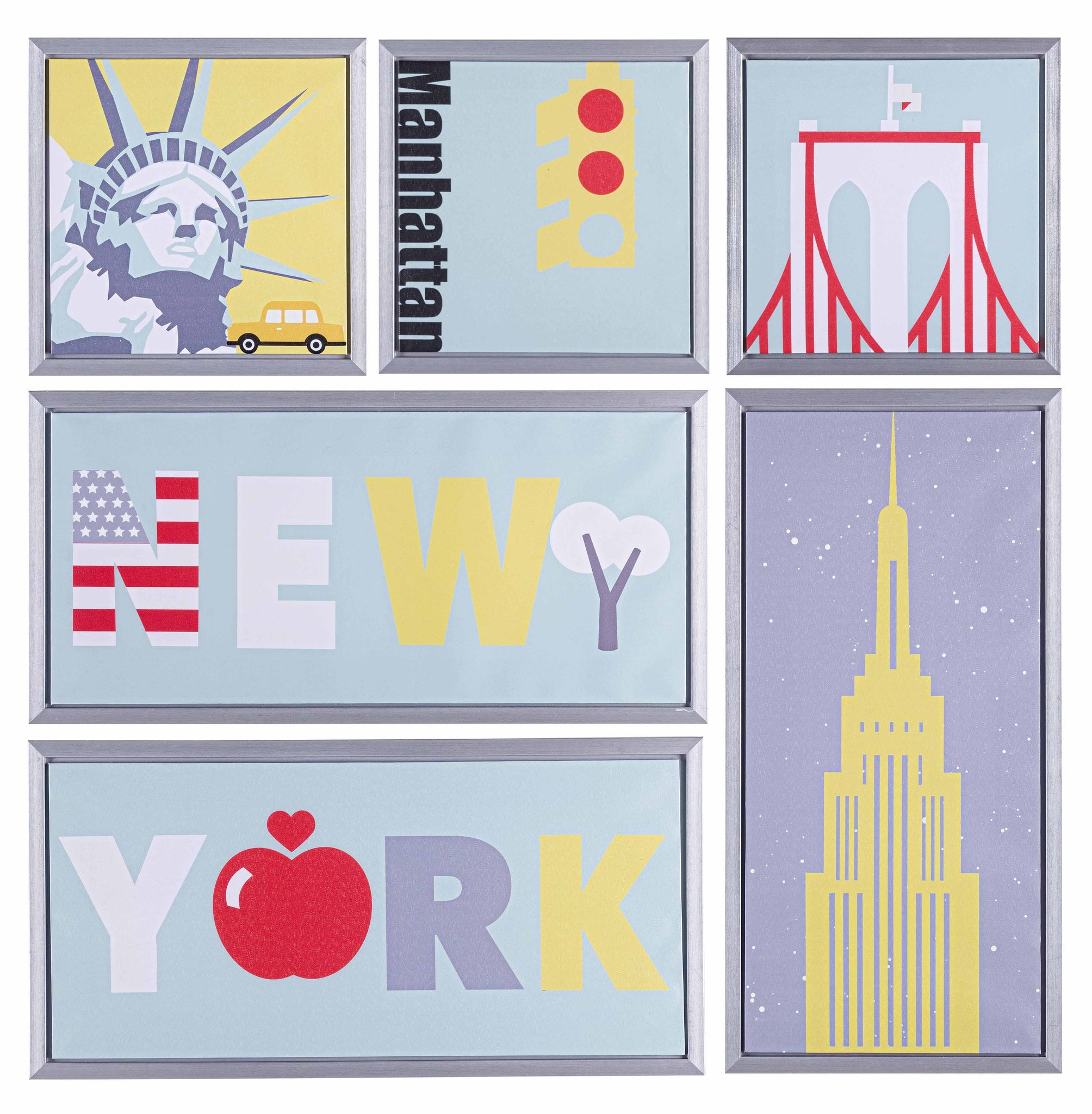 Contemporaneo Set6 stampa su tela c-c New York .2 confezioni da 6pz